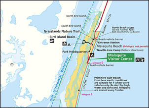south padre national seashore map