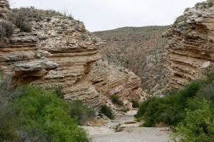 Titled walls of the canyon along the wash